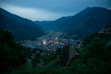 Andorra at night with the largest ferris wheel in europe