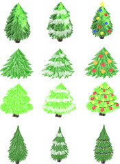watercolor green handdraw christmas tree vector