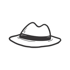 Hat fedora isolated icon. Hand drawn doodle sketch style. Drawing line simple detective hat. Isolated vector illustration.