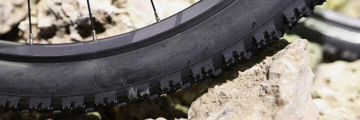 Classic bicycle tire tread design and road safety closeup