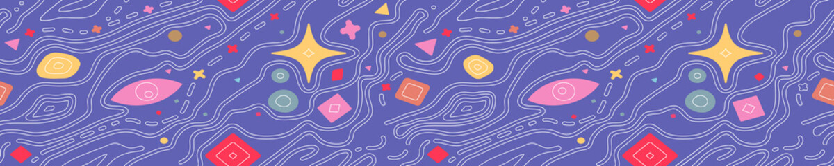 Abstract seamless background of fine lines and geometric shapes.