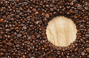 top view, Roasted coffee beans coffee for background.