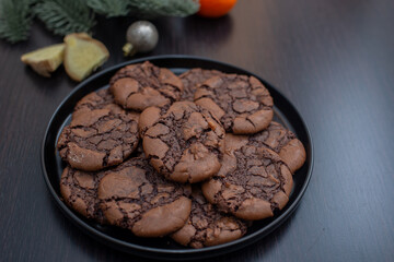 sweet home made Chocolate brownie cookies on a tray