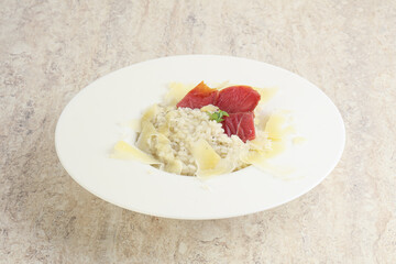 Risotto with duck breast and parmesan