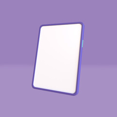 Tablet minimalist modern 3d render illustration, with white blank screen