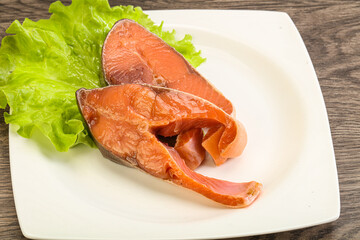 Two pink salmon fish steak