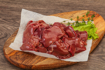 Raw chicken liver over board