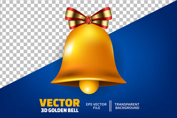 golden bell with ribbon on 3d vector 