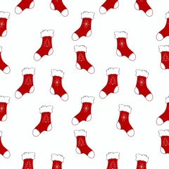 Gift socks. Pattern with red socks. Suitable as a decorative element on textiles, tableware, postcards, wrapping paper, napkins.