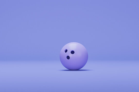 Blank purple bowling ball on pastel background.  mock up, top view, 3d rendering. Empty bowl game sphere mockup, isolated. Plain shiny orb for bowling recreation activity.
