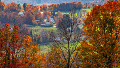 USA, New England, Vermont small village, and white church, Autumn.