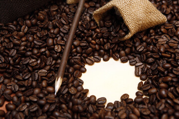 Sweet coffee aroma, coffee beans and notes

