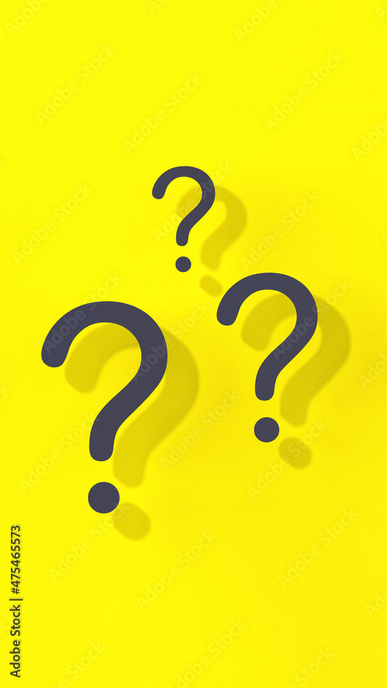 Fototapete question marks with shadow on yellow background. technical support. answers to questions. vertical i
