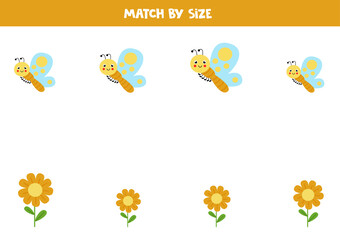 Matching game for preschool kids. Match butterflies and flowers by size.