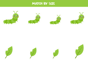 Matching game for preschool kids. Match caterpillars and leaves by size.