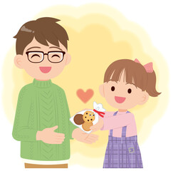 パパにチョコを渡す子ども