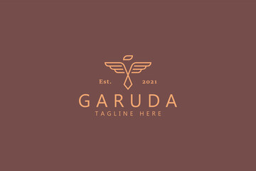 Abstract Flying Bird Eagle, Garuda, Phoenix, Falcon Simple Line Logo. Wings Feather Fly Concept. Ethnic and Traditional Symbols. Premium Design Vector Brand Template.