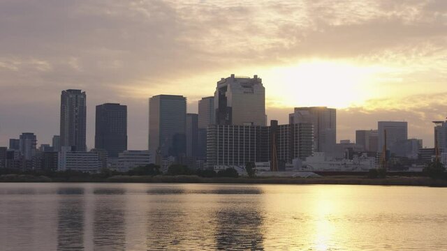 Umeda District, Osaka City Skyline at Sunrise on Peaceful Day Japan