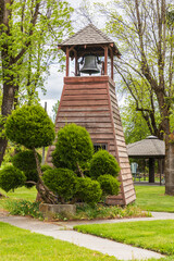 Farmington, Washington State, USA. Bell tower in a small town city park. (Editorial Use Only)