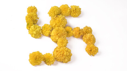 Yellow flowers of Marigold isolated on white background.