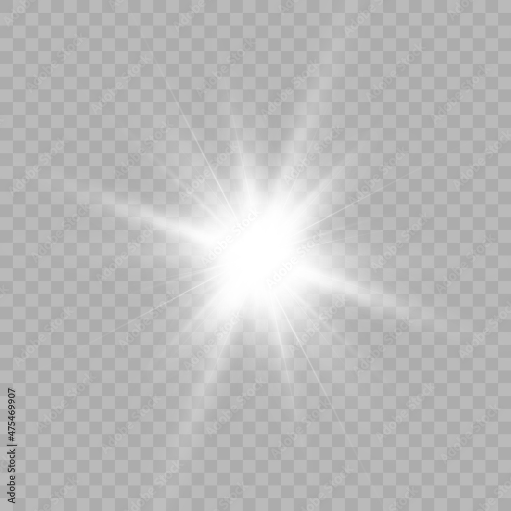 Poster bright white light effect with rays and highlights for vector illustration.