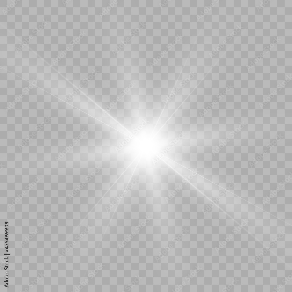 Poster bright white light effect with rays and highlights for vector illustration.