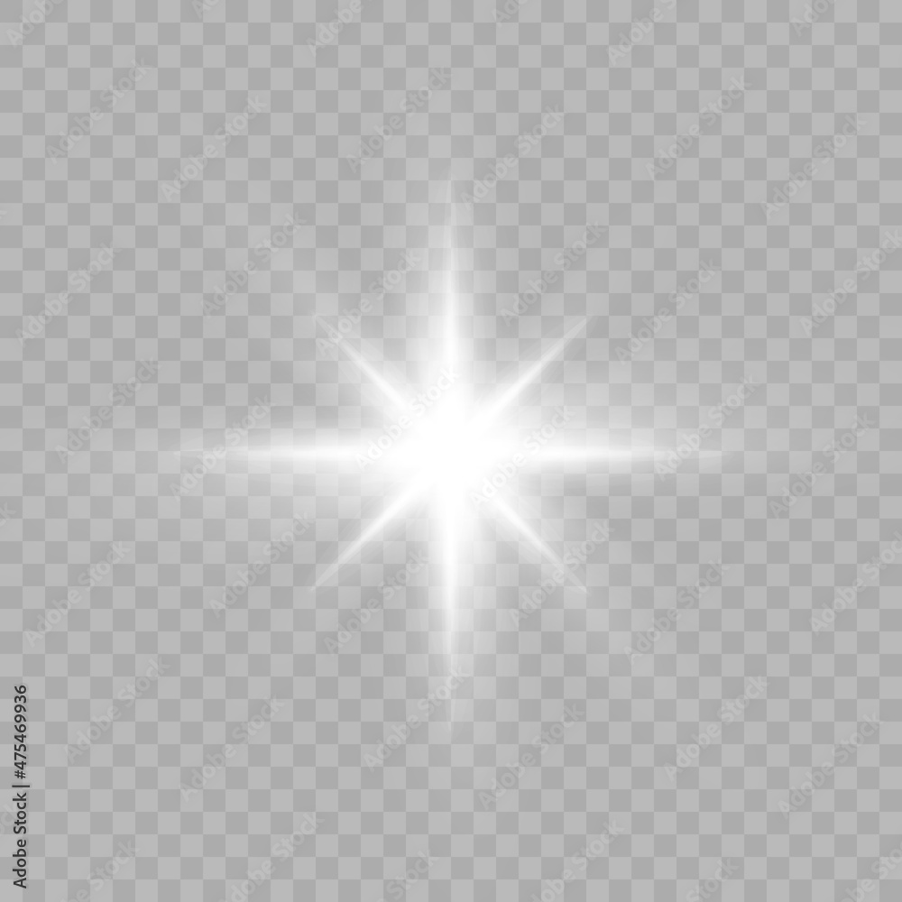 Poster bright white light effect with rays and highlights for vector illustration.
