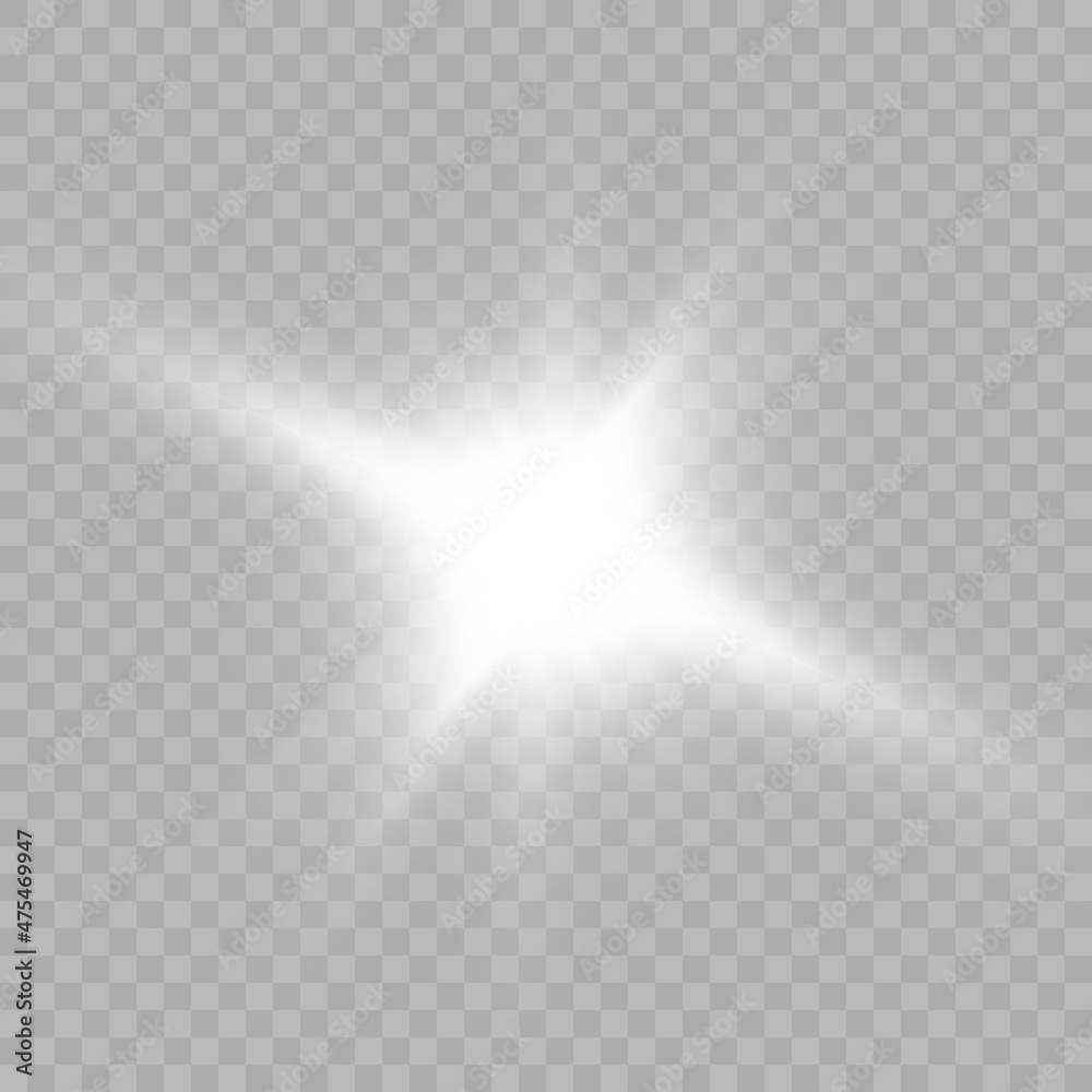 Poster bright white light effect with rays and highlights for vector illustration.