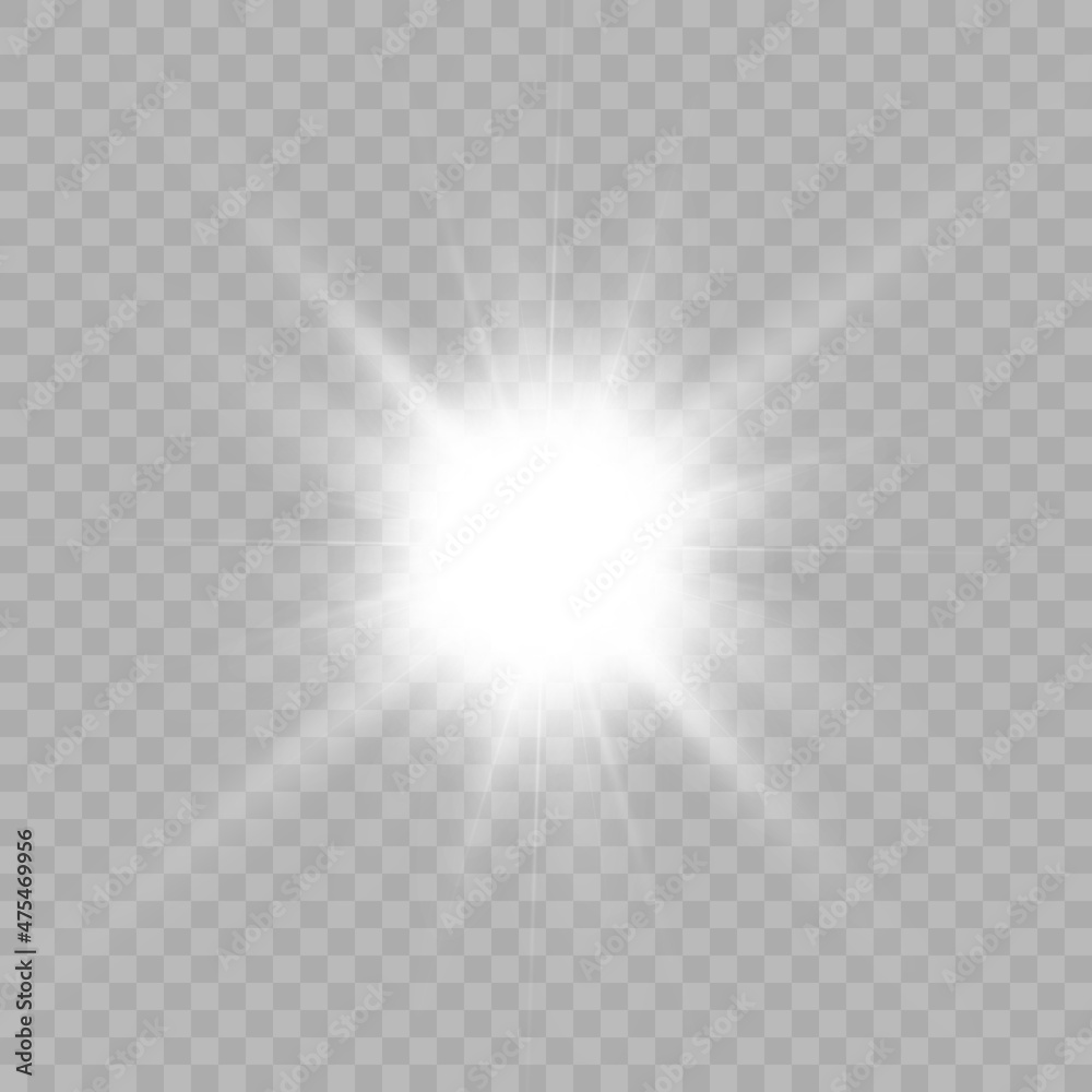 Aufkleber bright white light effect with rays and highlights for vector illustration.