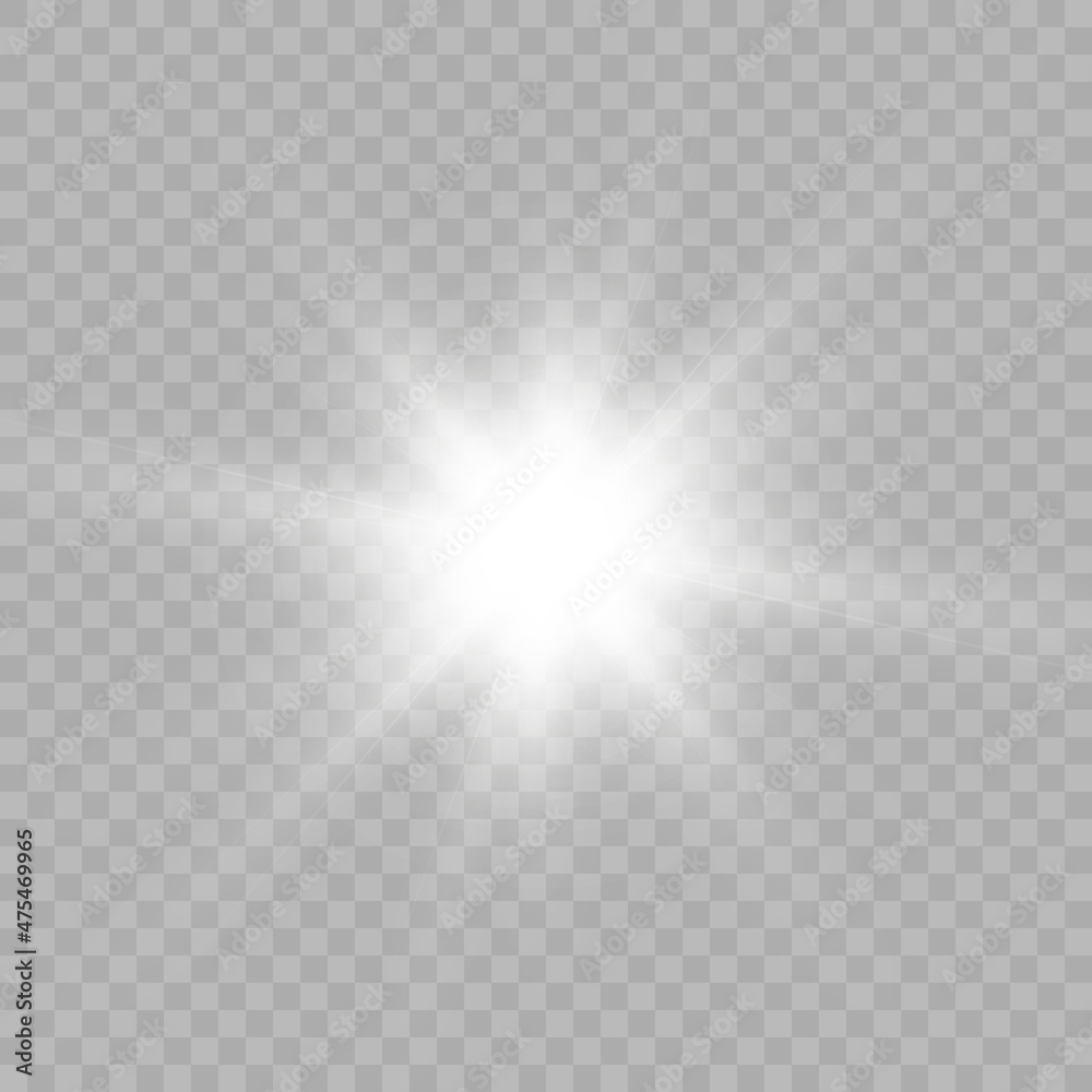 Poster bright white light effect with rays and highlights for vector illustration.