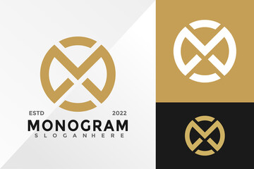 Letter M Golden Monogram Logo Design Vector illustration template