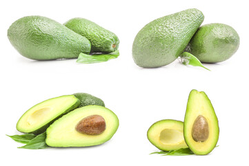 Group of fresh avocados isolated on a white background cutout