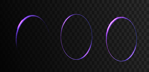 Abstract stylish purple round light frames on black background. Golden glowing neon line. Vector 10 eps