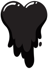 Melted black heart on white background