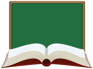 Empty blackboard with opened book