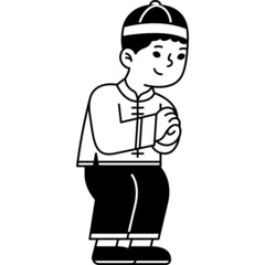chinese boy greeting gesture line illustration organic style for celebrate chinese lunar new year, website, web, application, presentation, printing, document, poster design, etc.