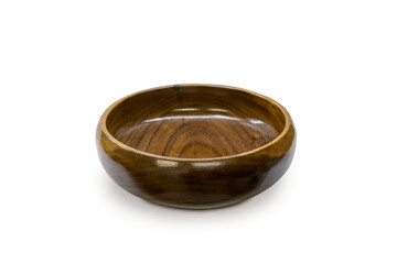 Empty wooden bowl with white background