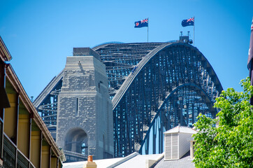 Sydney Harbour bridge with the view from the rocks street.