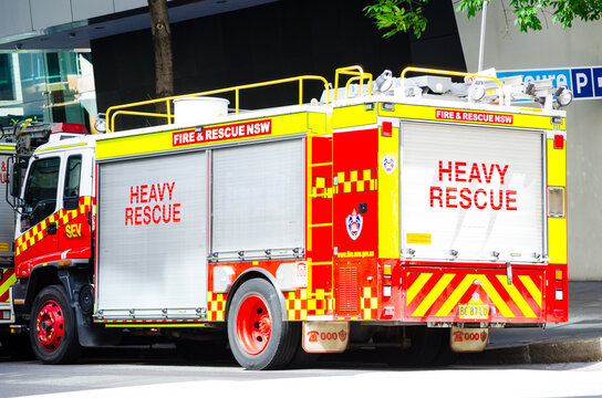 SYDNEY, AUSTRALIA. – On November 14, 2017 - Fire And Rescue NSW Truck Parking On The Street Of Sydney Downtown.