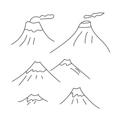 Volcano drawing outline vector illustration set