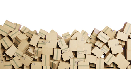 3d illustration of boxes with gifts, purchases, orders cover the screen. Delivery, a lot of work, system failure, consumption, distribution, production, supply, sales, transport, demand for goods © Darina 3D