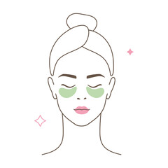 Beautiful girl take care of her face . Woman making skincare procedures with gua sha. Skin care routine, facial massage. Flat vector Illustration icon set