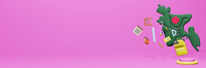 3d rendering of school tools usage for school entrance and holiday websites in Bangladesh