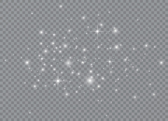 Light glow effect stars. Vector sparkles on transparent background. Christmas abstract pattern. Sparkling magic dust particles.