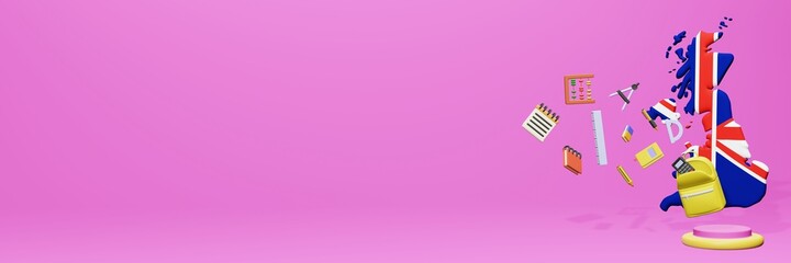 3d rendering of school tools usage for school entrance and holiday websites in England