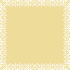 Classic vector square white frame with arabesques and orient elements. Abstract ornament with place for text. Vintage yellow and white pattern