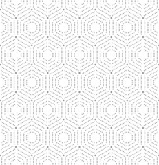 Geometric repeating vector ornament with octagonal dotted elements. Geometric abstract light gray ornament. Seamless abstract modern pattern