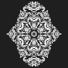 Oriental vector pattern with arabesques and floral elements. Traditional classic blacka and white ornament. Vintage pattern with arabesques