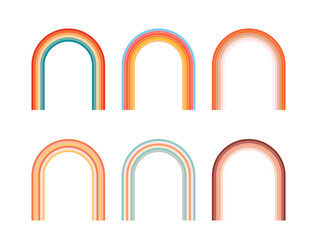 Collection retro rainbow lines shapes with vintage colors