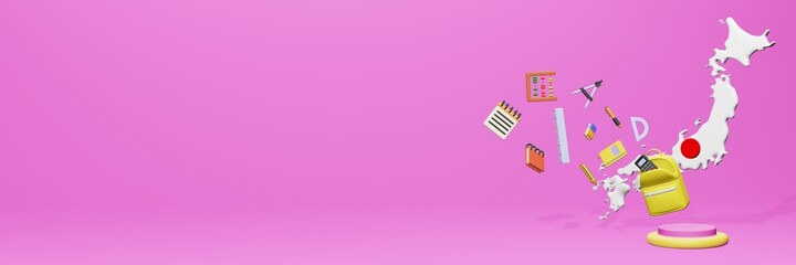 3d rendering of school tools usage for school entrance and holiday websites in Japan